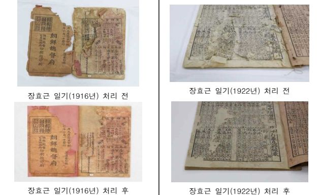 『장효근 일기』 보존처리 전·후 비교
