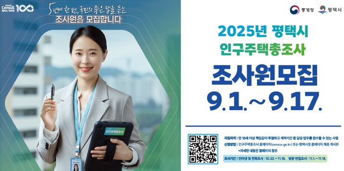 평택시, 2025년 인구주택총조사 조사원 300명 모집