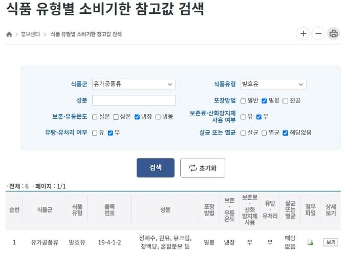 소비기한 참고값 검색 서비스