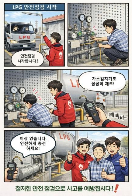 가스 안전점검 관련 4컷 만화(AI 이미지생성, 챗지피티)