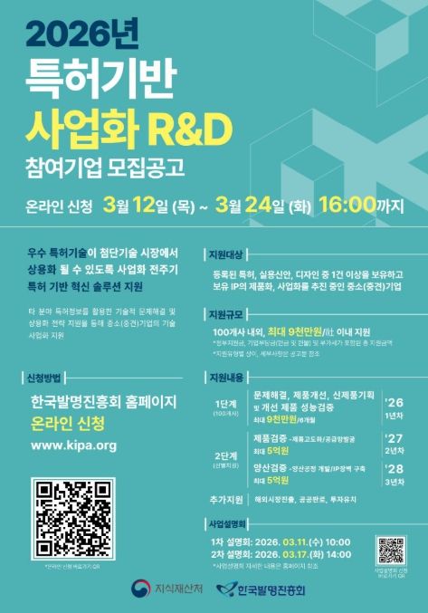 2026년 특허기반 사업화 연구개발 포스터